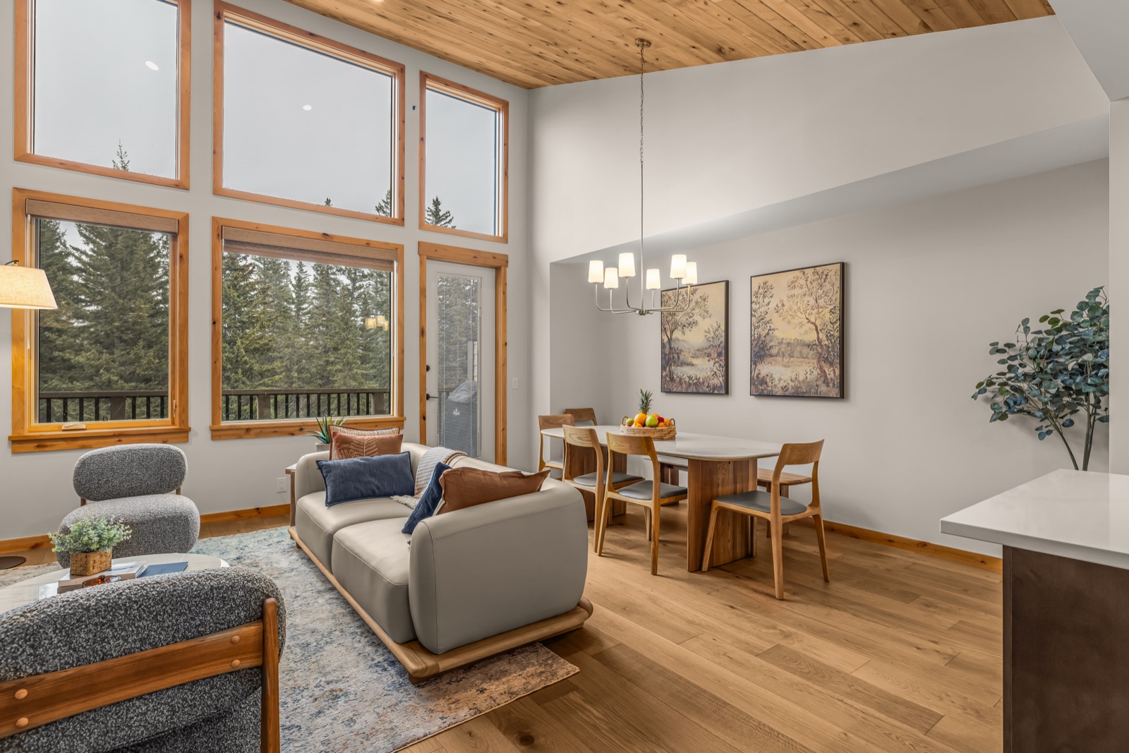Cathedral ceiling with dining area